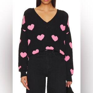 Beach Riot Black/ Pink Joey Amour Heart V-Neck Sweater Size Small